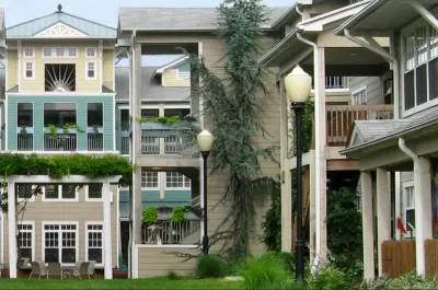 Three-story apartment buildings in Takoma Village, a cohousing complex in Washington, D.C.