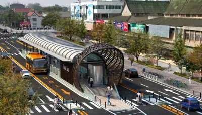 Rendering of proposed bus rapid transit station in Pico Rivera, California