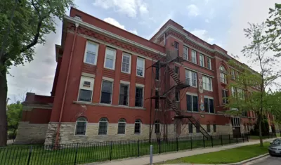 Google Maps street view of historic red brick school building in CHicago, Illinois