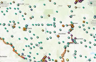 Screen shot of map from Wisconsin PFAS Interactive Data Viewer.