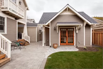 Small backyard cottage with gabled roof in San Diego, California.