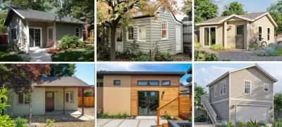 Collage of six backyard cottages/ADUs in Cincinnati, Ohio.