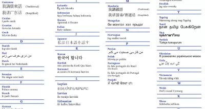 List of various international languages with text in English and original language.