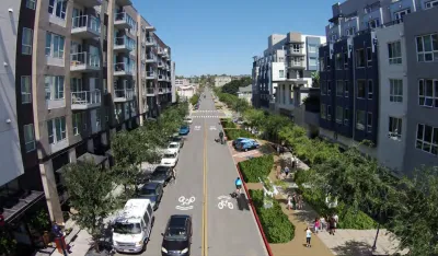 Rendering of proposed greenway design for downtown San Diego street.