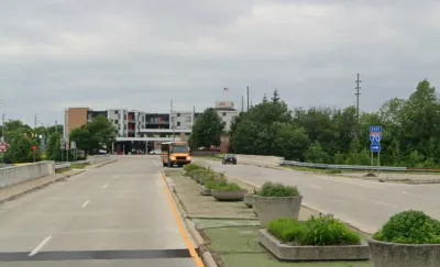 Calvary Street bridge over freeway in Indianapolis, Indiana.