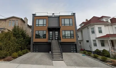Google Street view screen shot of modern duplex built between two historic homes in Cliffside Park, New Jersey.