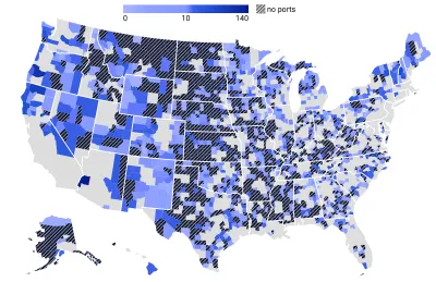 Map of EV charging ports in rural U.S. communities.