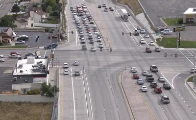 Aerial view of traffic in a large intersection in North Carolina.