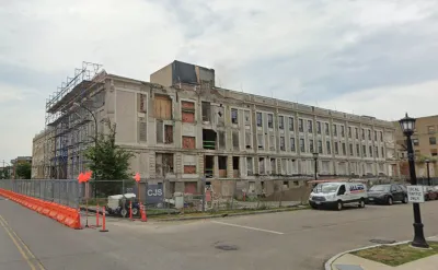 Google Street View of former hospital building in Buffalo, NY being demolished.