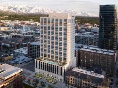 Tall white office building now converted to luxury apartments in Salt lake City, Utah.