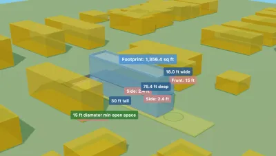 3d model of Chicago lots with zoning regulations overland in text.