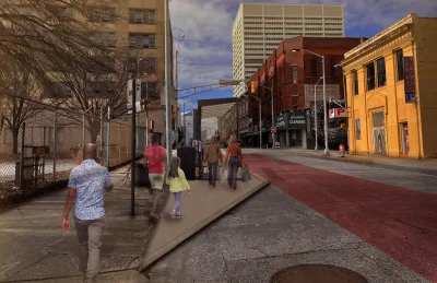 Rendering of BRT station with red painted bus lane in Atlanta, Georgia.