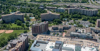 Aerial of RiverHouse development with multiple high-rise towers in Arlington, Virginia.