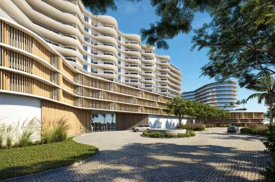 Rendering of curvy white multi-story building in Fort Pierce, Florida.