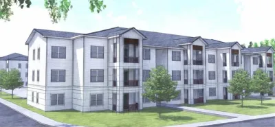 Rendering of white and grey apartment building in St. Augustine, Florida.