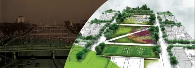 Rendering of land bridge over freeway in St. Paul, Minnesota