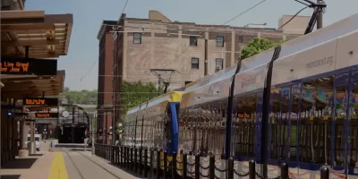 Light rail train at station in St, Paul, Minnesota.