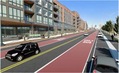 A conceptual rendering of a red bus lane in Atlanta.
