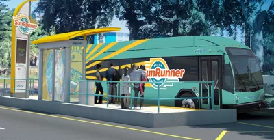Rendering of SunRunner bus station with passengers boarding