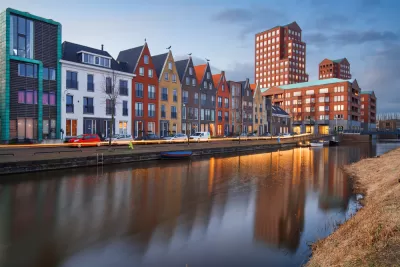 Amersfoort, Netherlands cityscape in the Vathorst district at twilight.