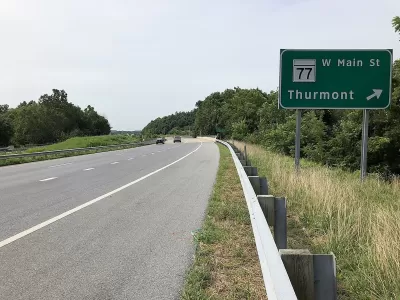 Green highway exit sign for Thurmont, Maryland.