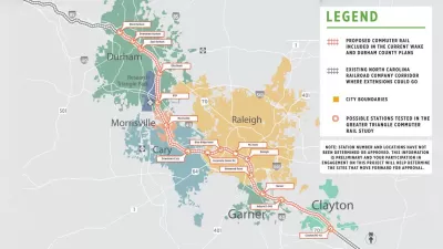 A map of the planned route of GoTriangle commuter rail.