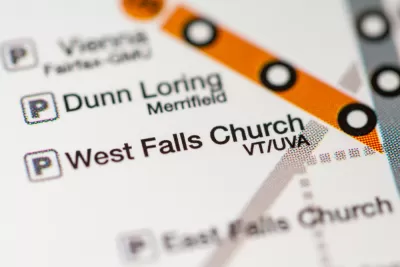 A map of the Washington Metropolitan Area Transit Authority Orange Line, highlighting the West Falls Church station.