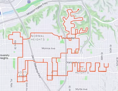 Strava map of route shaped like reindeer in San Diego, California.