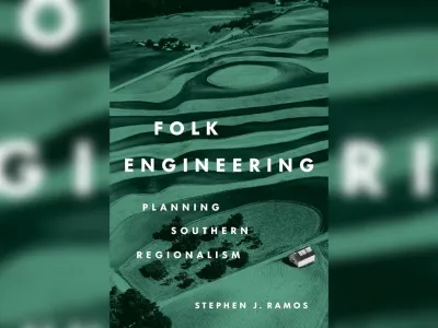 Green book cover of Folk Engineering on blurred background.