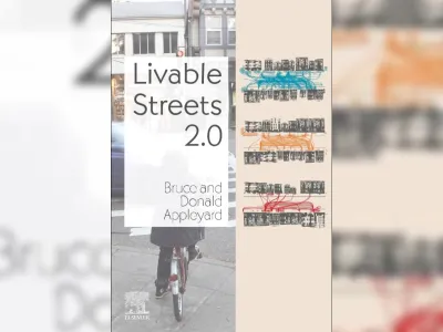 Livable Streets 2.0 book cover with blurred background on either side.