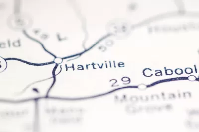 A map showing the location of Hartville, Missouri.