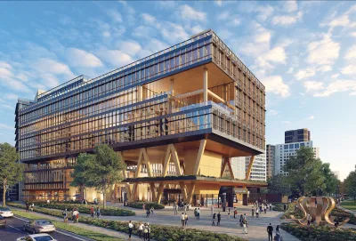 A rendering of WMATA's new building, which has many windows and two levels that don't appear to have walls.