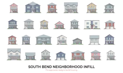 Sketches of front facades of houses laid out in a grid, six rows by four columns.