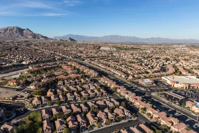 Aerial of dense neighborhood with homes in Las Vegas, Nevada.