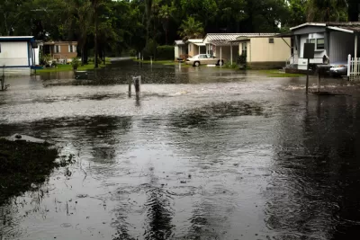 Flooded street in a mobile home community