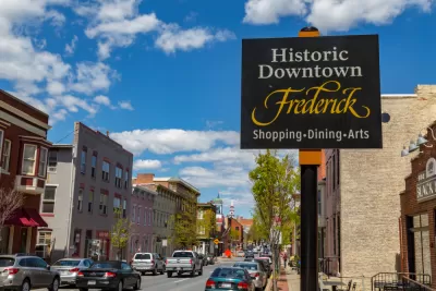 Historic Downtown Frederick Maryland sign in downtown area.