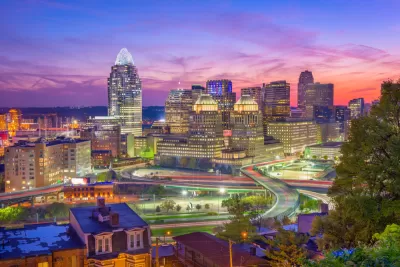 Nighttime view of Cincinnati, Ohio skyline