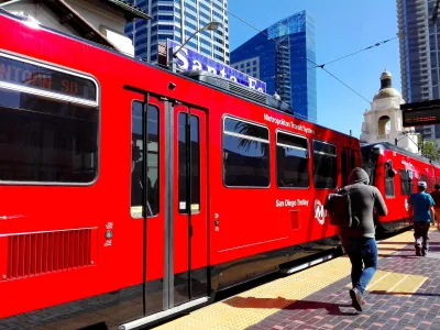 Red San Diego trolley car.
