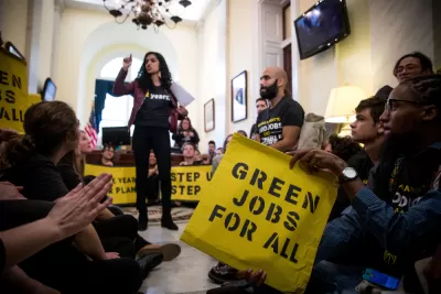 Student activists with the Sunrise Movement occupy Nancy Pelosi's office