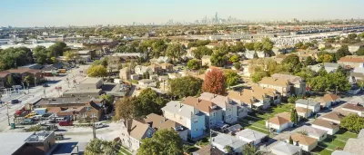 Aerial view of homes west of downtown Chicago, Illinois