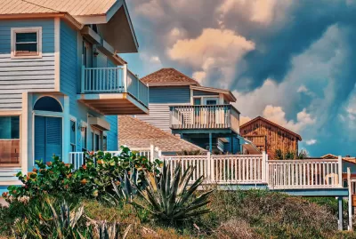 Wooden two-story homes on the beach in Jacksonville, Florida