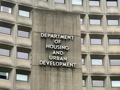 Concrete building wth Department of Housing and Urban Development sign
