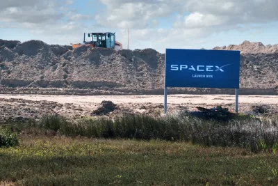 SpaceX launch site sign in Boca Chica, Texas.