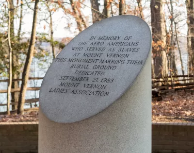 Memorial stone plaque at Mount Vernon commemorating the slaves who died on the plantation