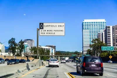 Carpool lane on freeway in Pasadena, California.