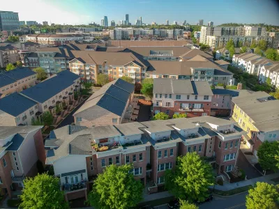 Aerial view of townhomes in Atlanta, Georgia.
