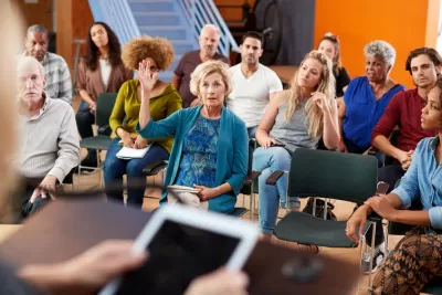 Community members at a public meeting