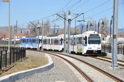 RTD train pulling into a station in Denver, Colorado