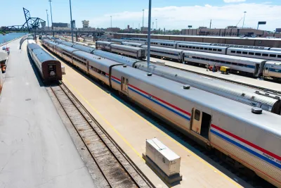 Trains in a rail yard