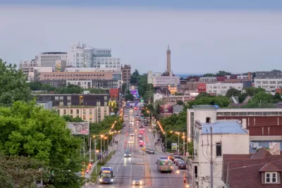 View down center of street in Milwaukee, Wisconsin